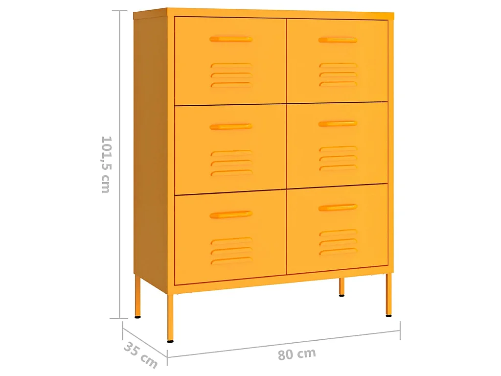 Armoire à tiroirs Jaune moutarde 80x35x101,5 cm Acier