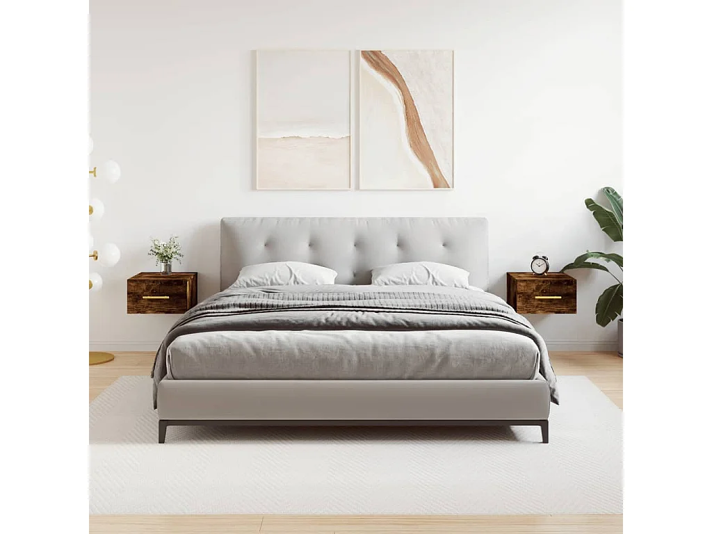 Mesitas de noche de pared 2 uds color roble ahumado 35x35x20 cm