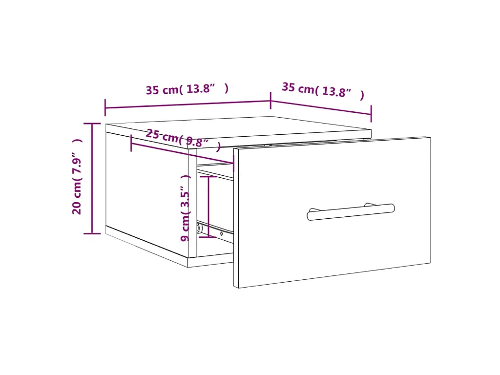 Mesa de cabeceira montagem na parede cinzento sonoma 35x35x20cm