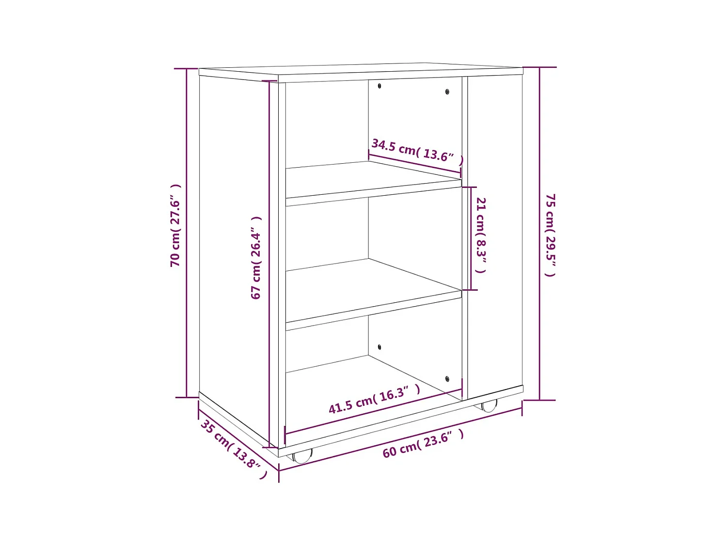 Móvel com rodas 60x35x75 cm derivados de madeira sonoma cinza