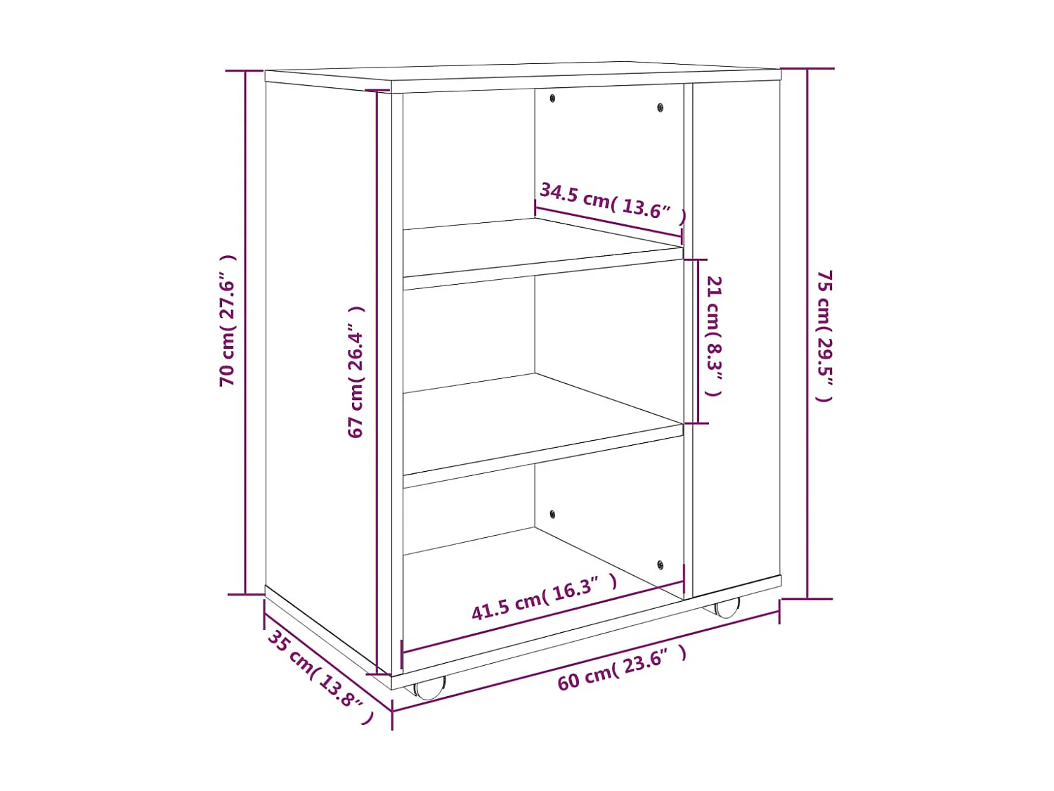 Rollschrank Grau Sonoma 60x35x75 cm Holzwerkstoff