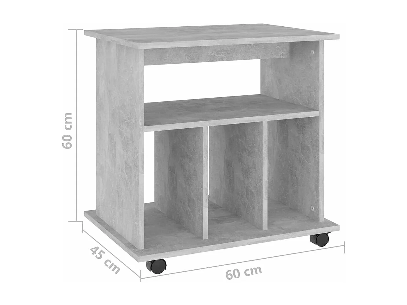 Rolkast 60x45x60 cm bewerkt hout betongrijs