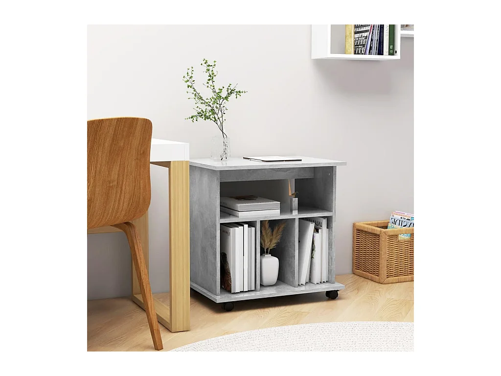 Mobiletto con Ruote Grigio Cemento 60x45x60cm Legno Multistrato