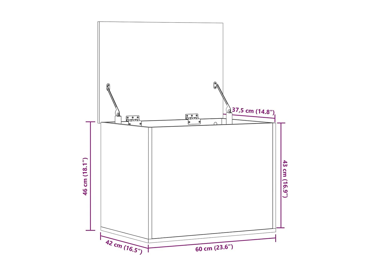 Opbergbox 60x42x46 cm bewerkt hout grijs sonoma eikenkleurig