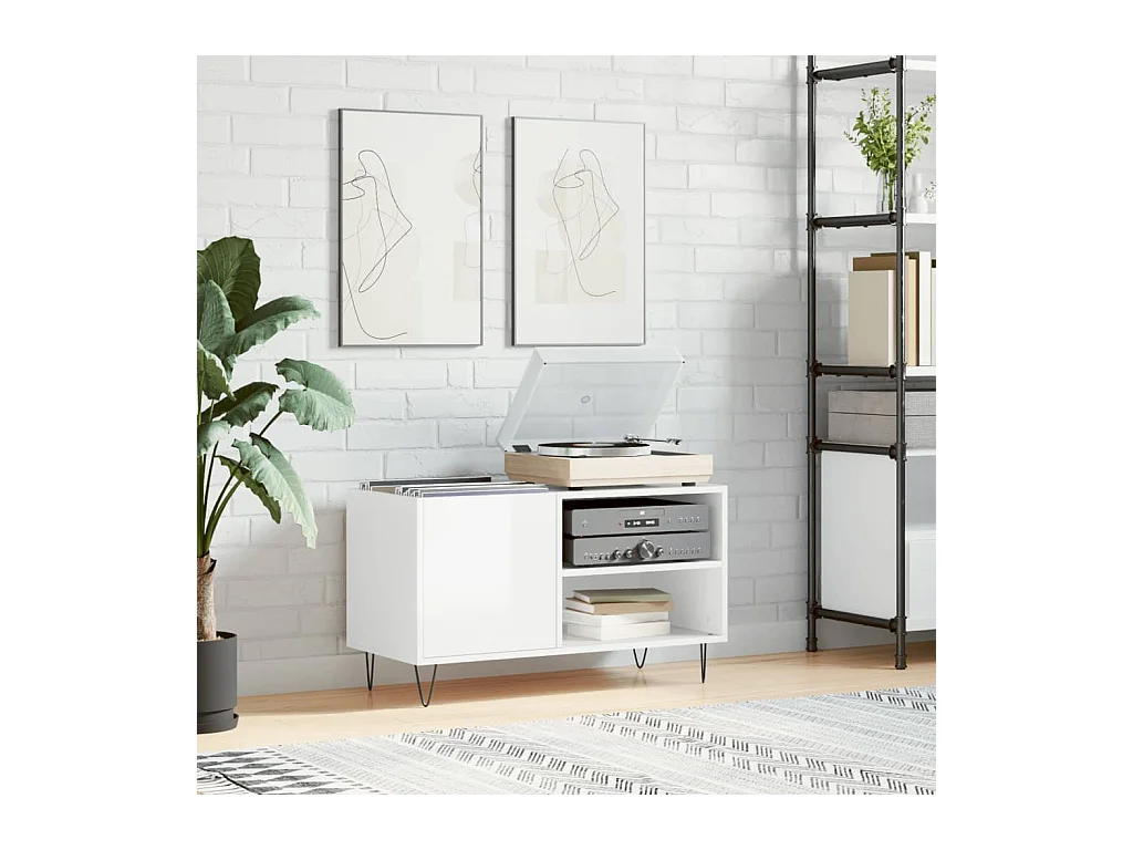 Armoire à disques blanc brillant 85x38x48 cm bois d'ingénierie