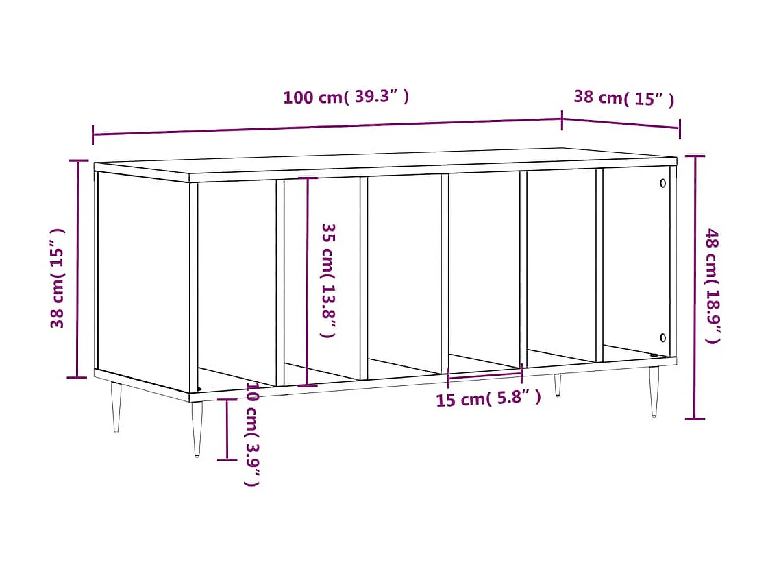 Mobile Porta Dischi Bianco Lucido 100x38x48cm Legno Multistrato