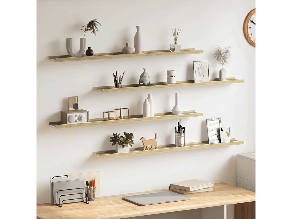 Étagères murales 4 pcs blanc et chêne sonoma 100x9x3 cm