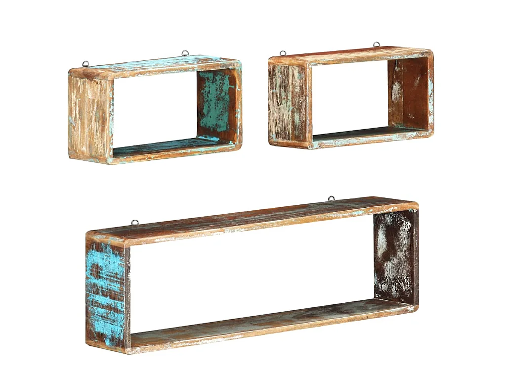 Ensemble d'étagère cube 3 pcs Bois solide de récupération