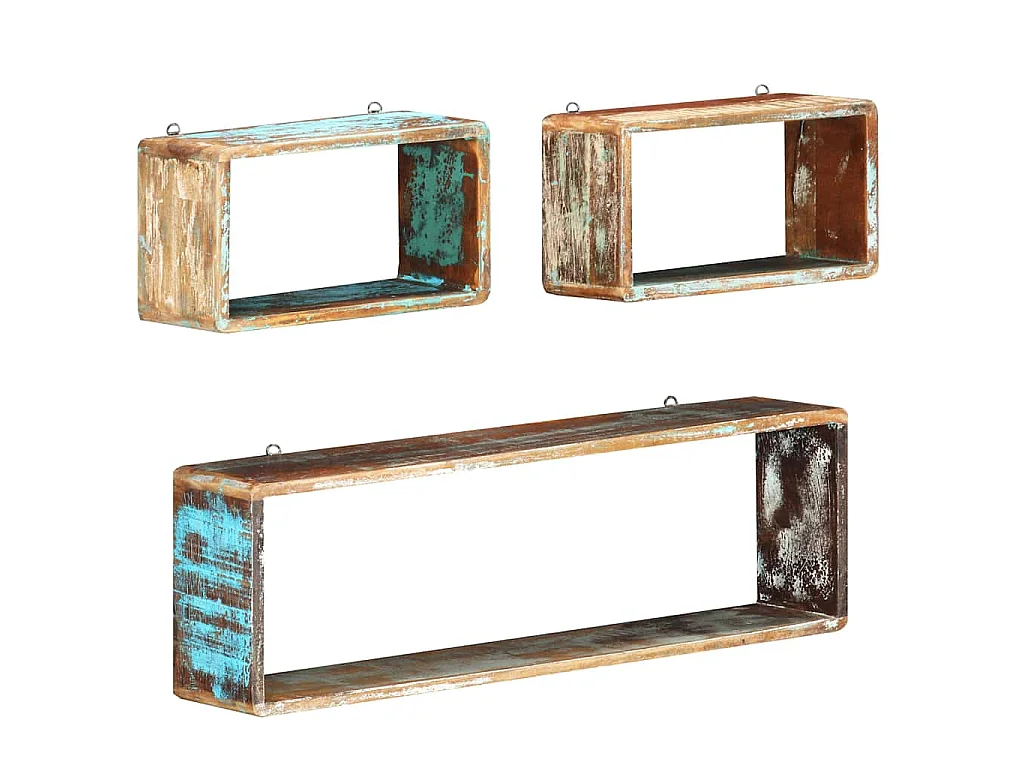 Ensemble d'étagère cube 3 pcs Bois solide de récupération