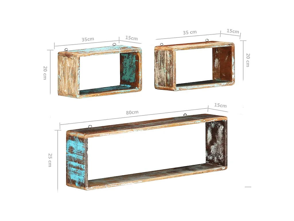 Ensemble d'étagère cube 3 pcs Bois solide de récupération