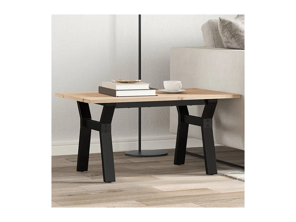 Table basse cadre en Y 80x50x40 cm bois de pin massif et acier