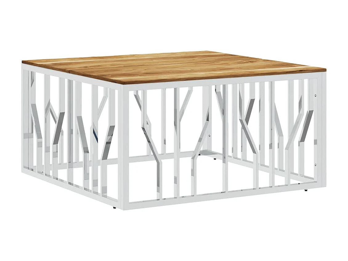 Mesa de centro aço inoxidável/madeira de acácia maciça prateado