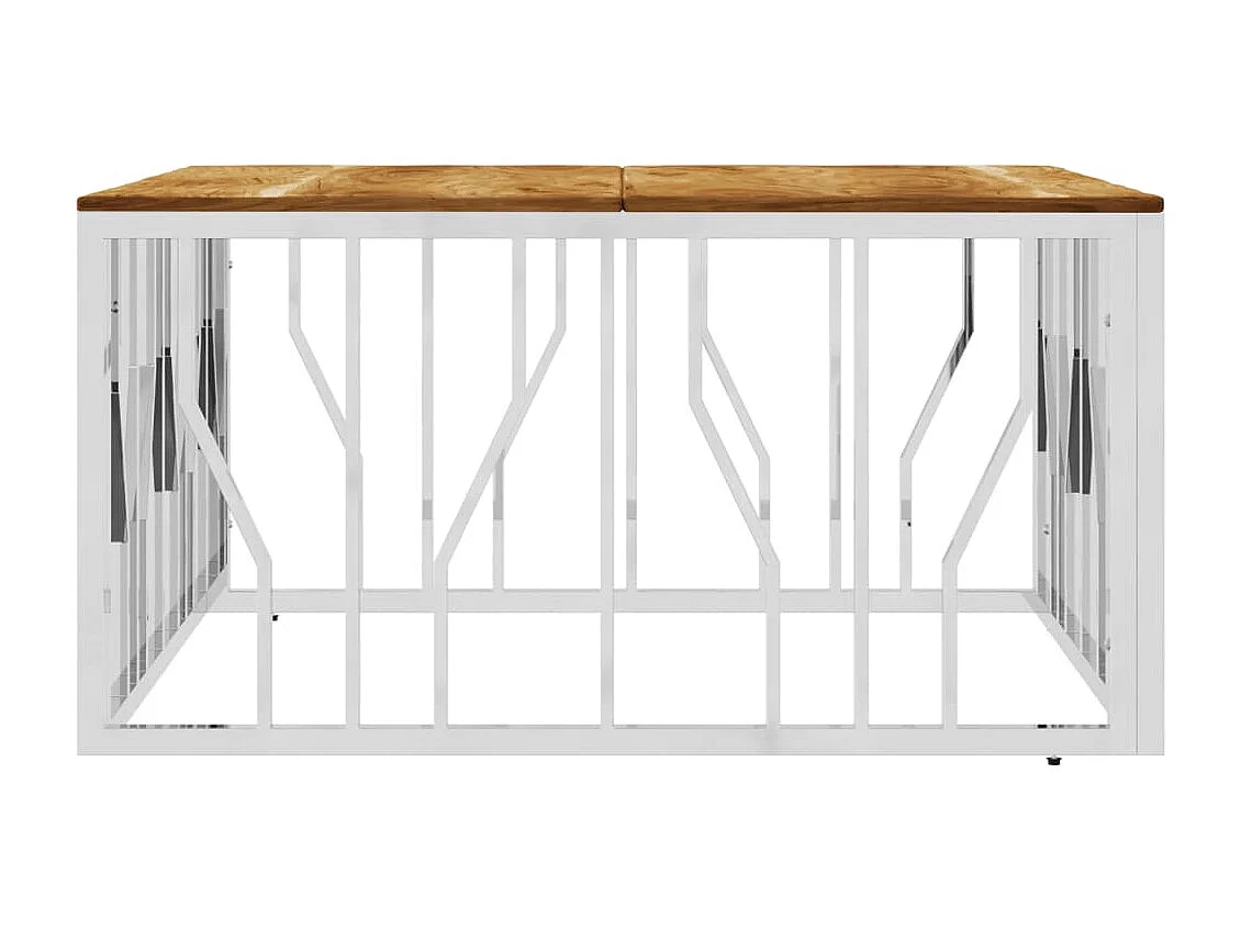 Mesa de centro aço inoxidável/madeira de acácia maciça prateado