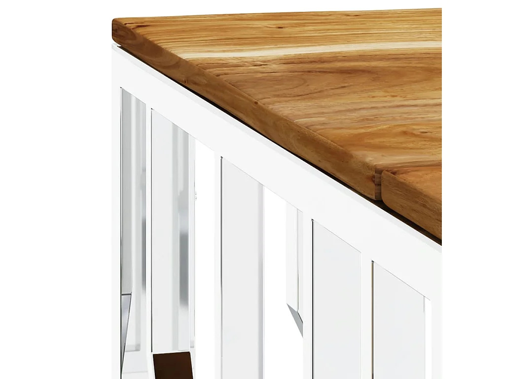 Mesa de centro aço inoxidável/madeira de acácia maciça prateado