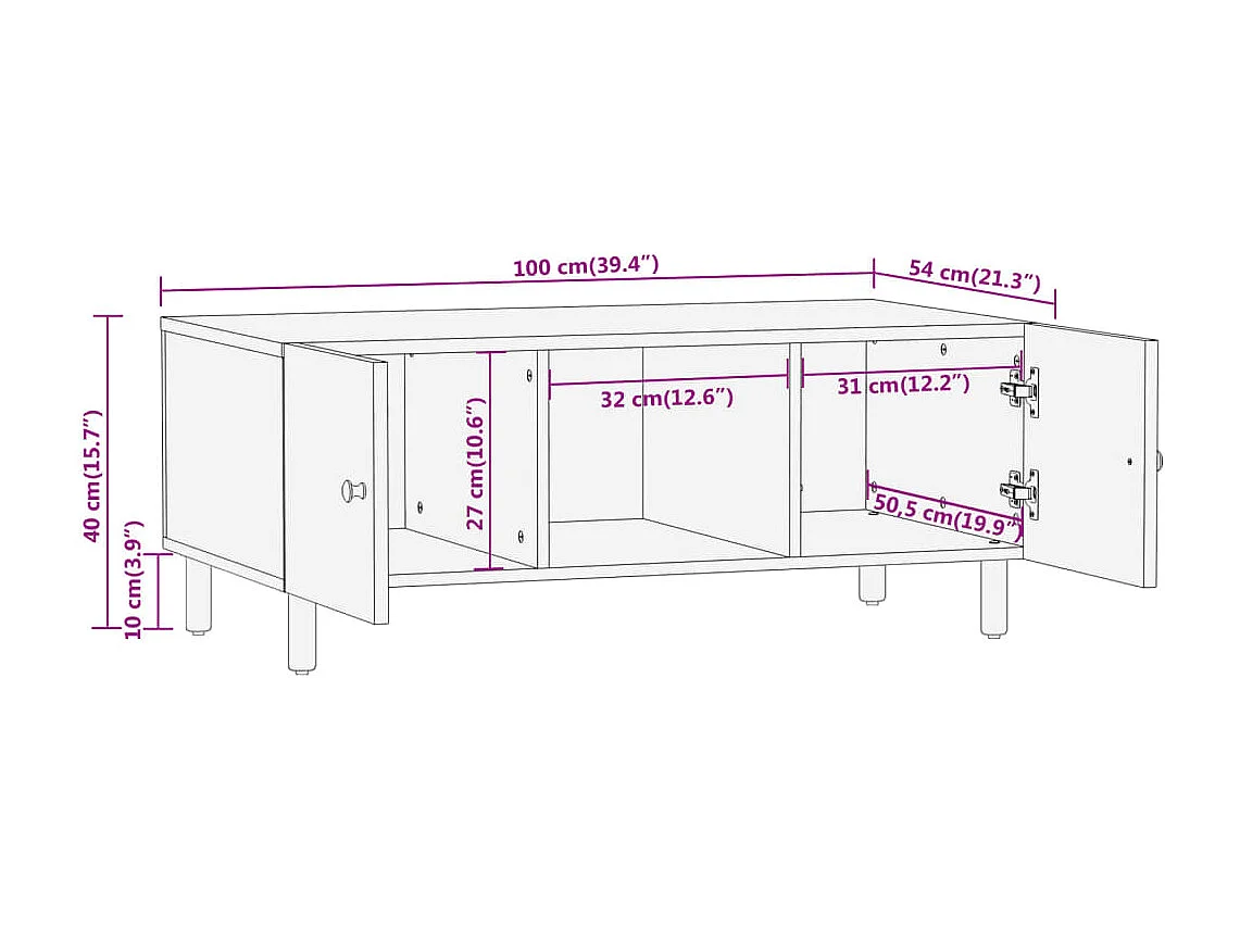 Couchtisch 100x54x40 cm Massivholz Mango