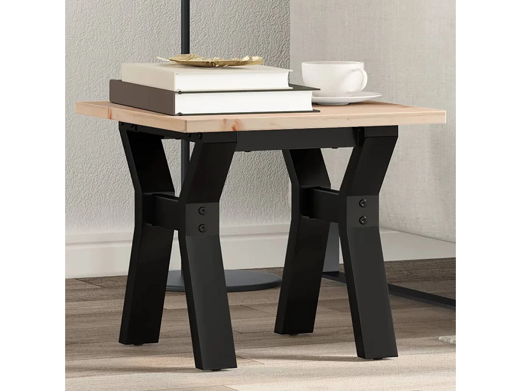Table basse cadre en Y 40x40x35 cm bois de pin massif et acier