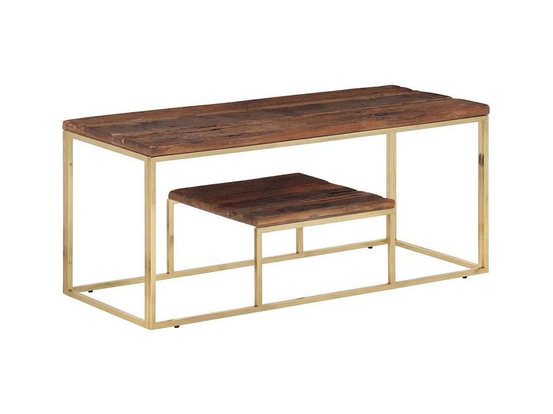 Table basse doré acier inoxydable et bois de mélèze massif