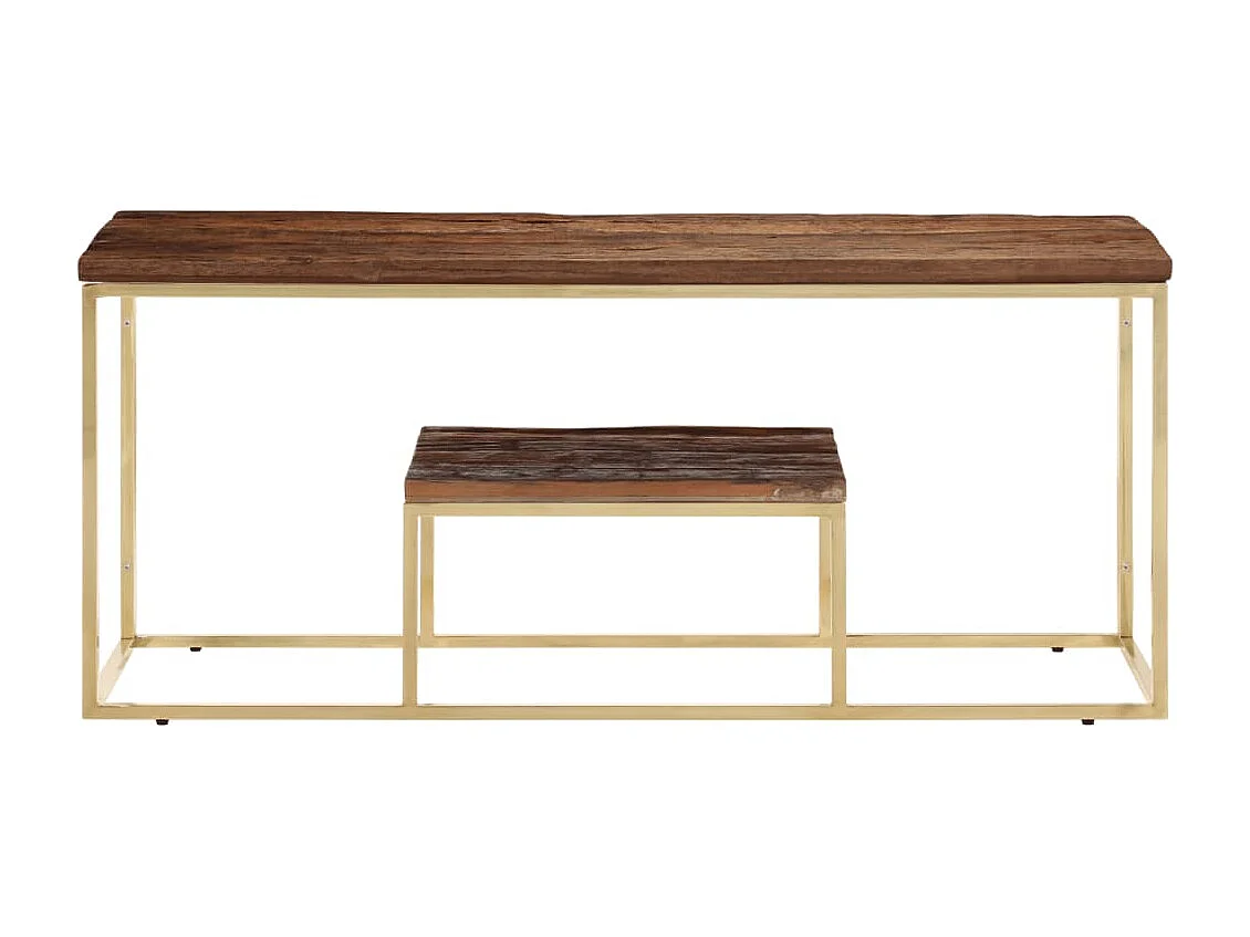 Table basse doré acier inoxydable et bois de mélèze massif
