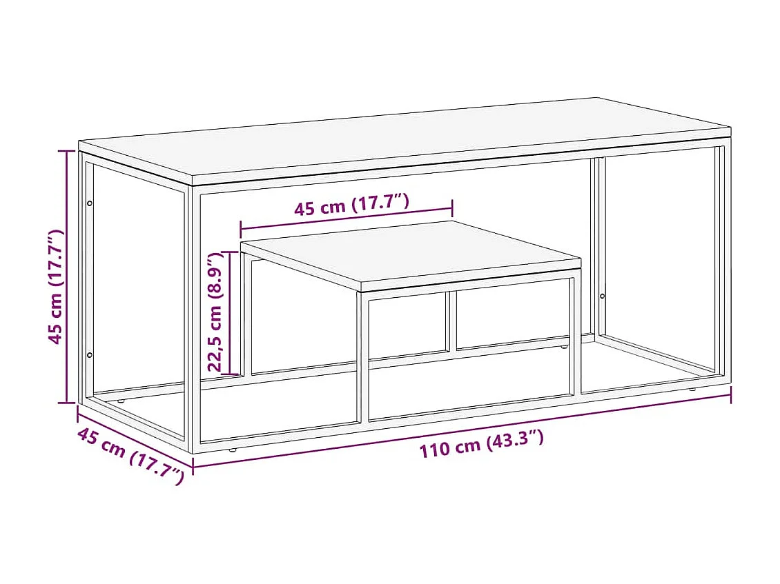 Table basse doré acier inoxydable et bois de mélèze massif