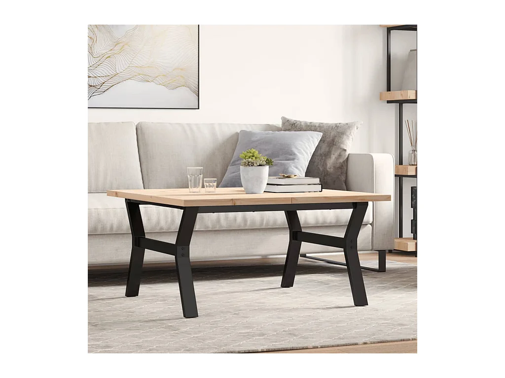 Table basse cadre en Y 90x90x45,5cm bois de pin massif et acier