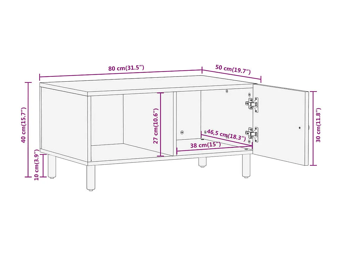 Table basse 80x50x40 cm bois de manguier massif