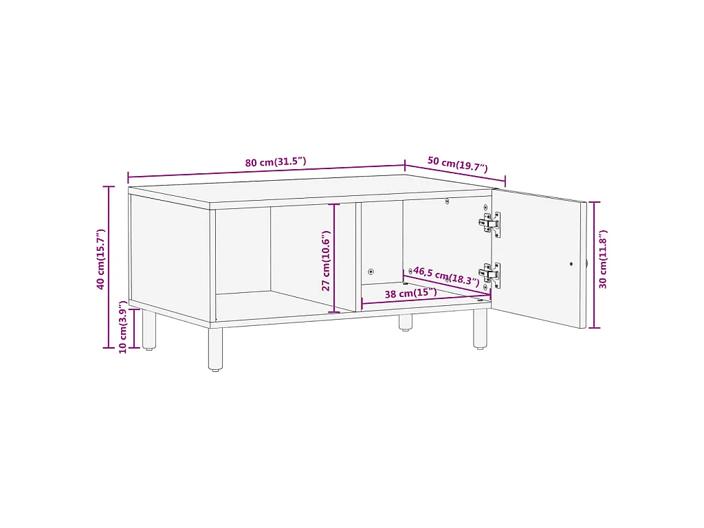 Mesa de centro de madera maciza de mango 80x50x40 cm