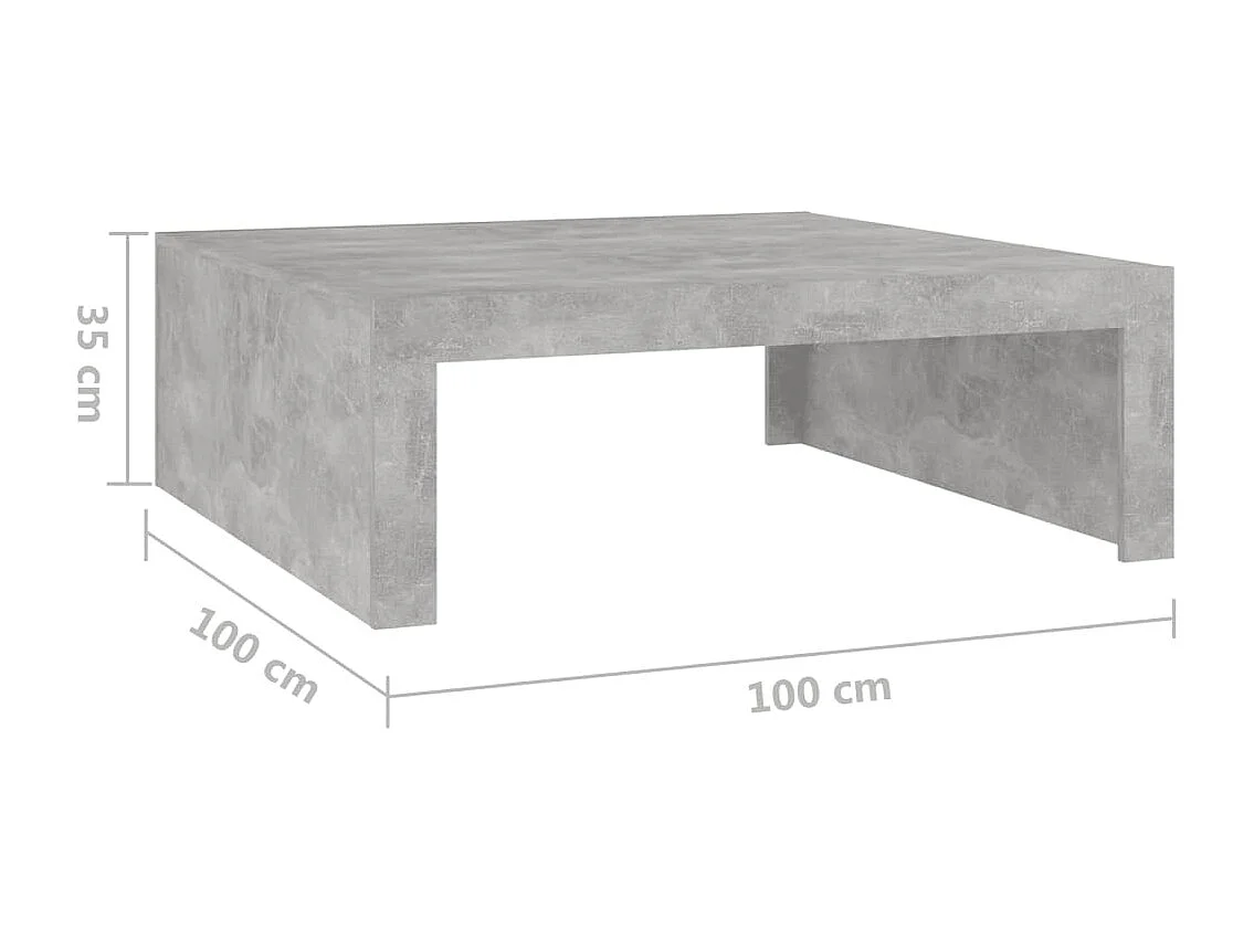 Table basse gris béton 100x100x35 cm bois d'ingénierie
