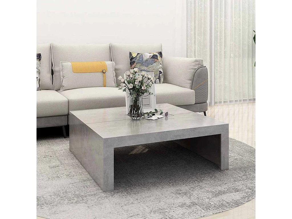 Tavolino da Salotto Grigio Cemento 100x100x35 cm Truciolato