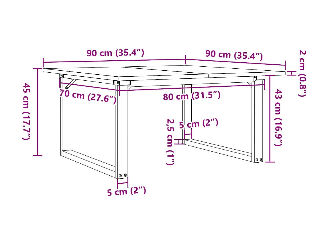 Tavolino da Salotto Telaio a O 90x90x45cm Legno Pino e Acciaio
