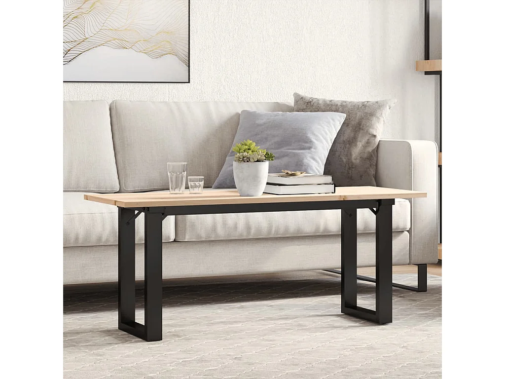Tavolino Salotto Telaio a O 110x40x45cm Legno Pino e Acciaio