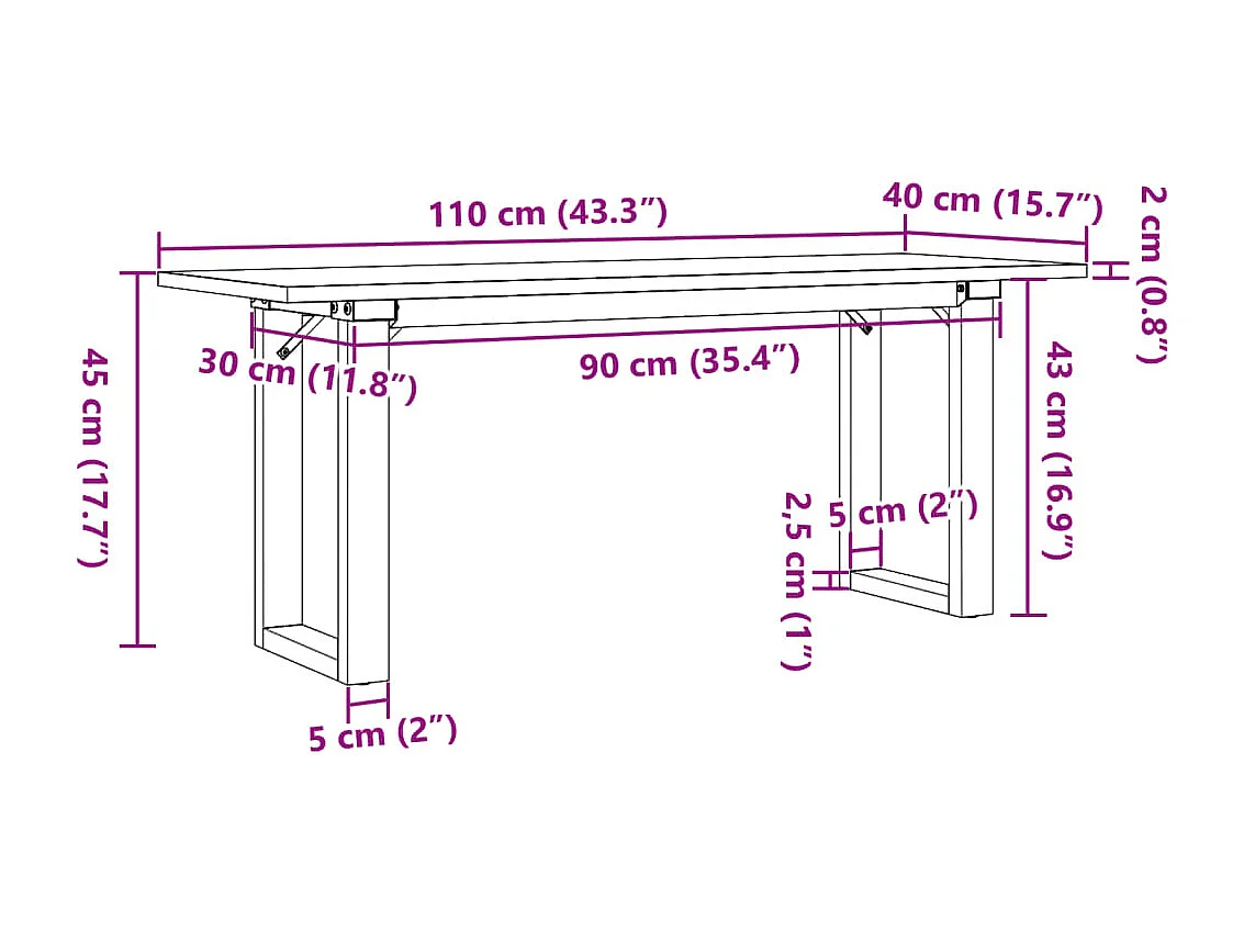 Tavolino Salotto Telaio a O 110x40x45cm Legno Pino e Acciaio