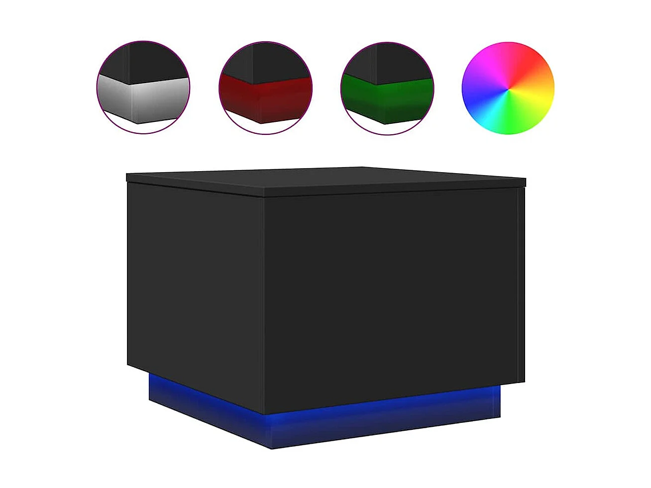 Table basse avec lumières LED noir 50x50x40 cm