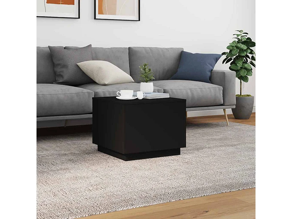 Table basse avec lumières LED noir 50x50x40 cm