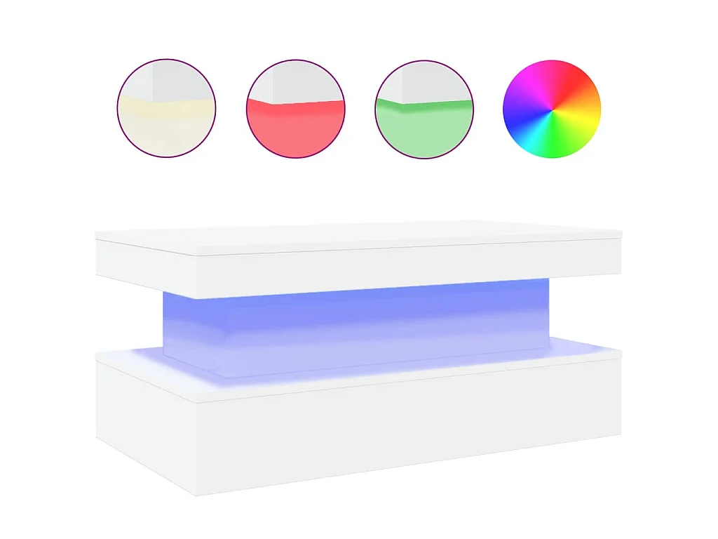 Mesa de centro com luzes LED 90x50x40 cm branco