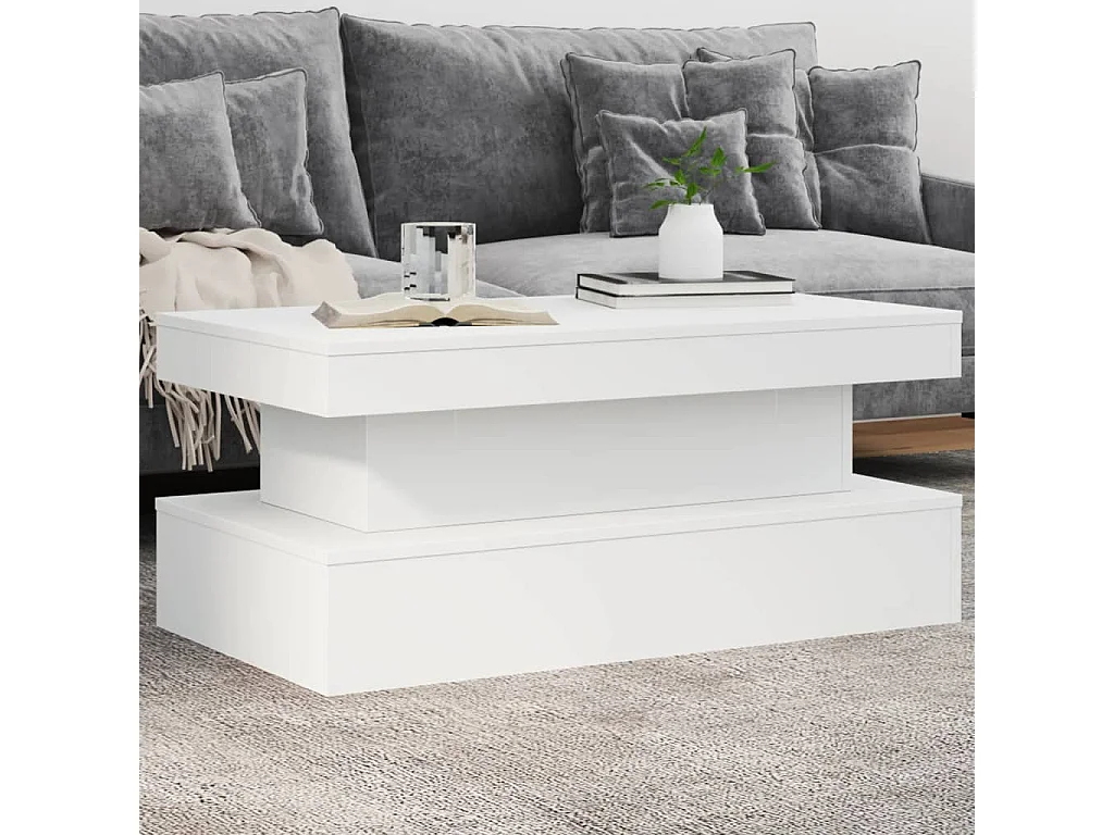 Mesa de centro com luzes LED 90x50x40 cm branco