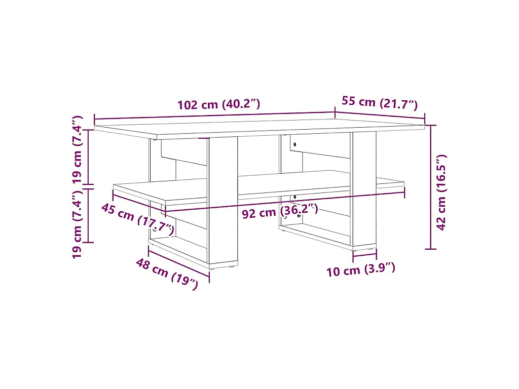 Tavolino da Salotto Nero 102x55x42 cm in Legno Multistrato