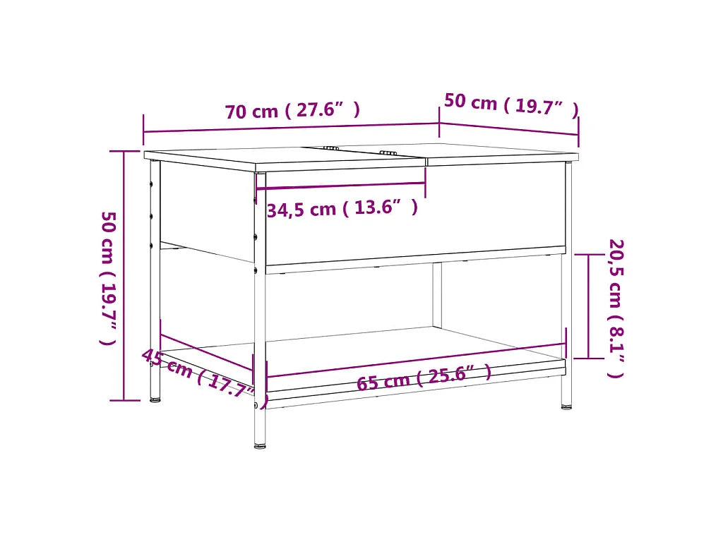 Salontafel 70x50x50 cm bewerkt hout en metaal zwart