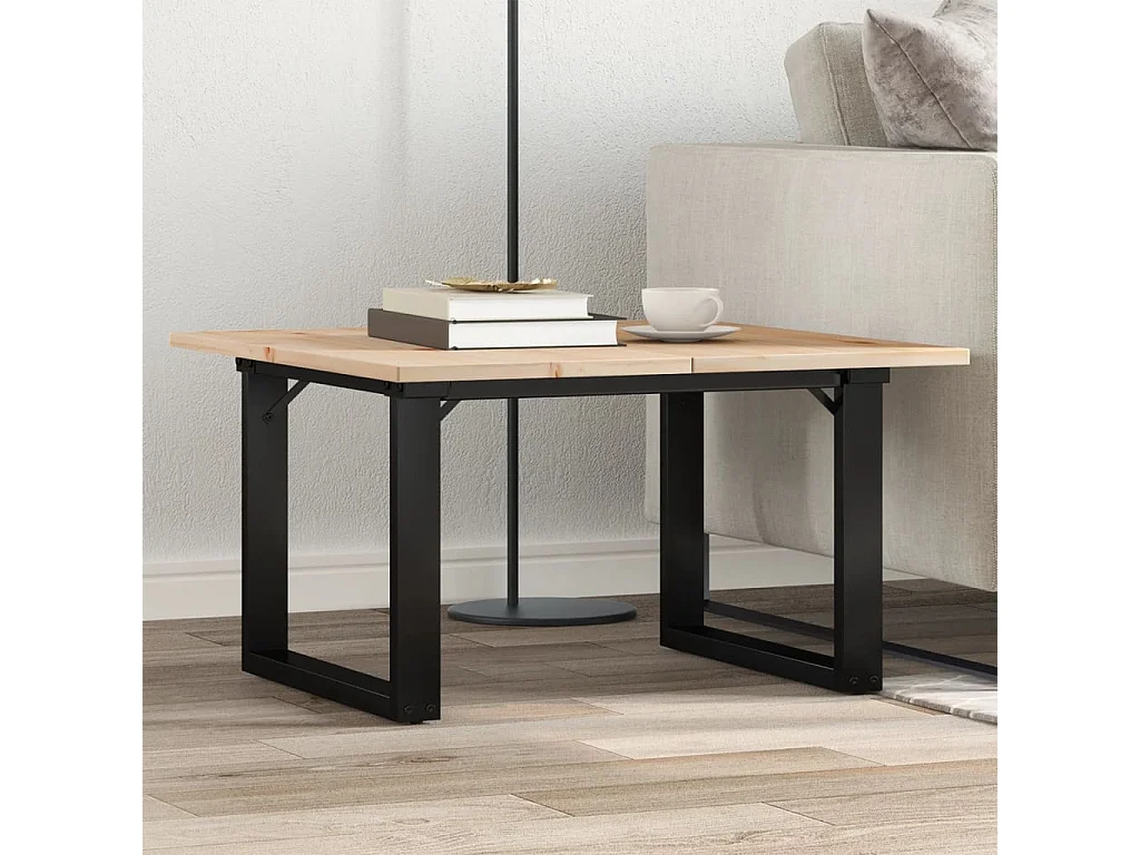 Table basse cadre en O 70x70x40 cm bois de pin massif et acier