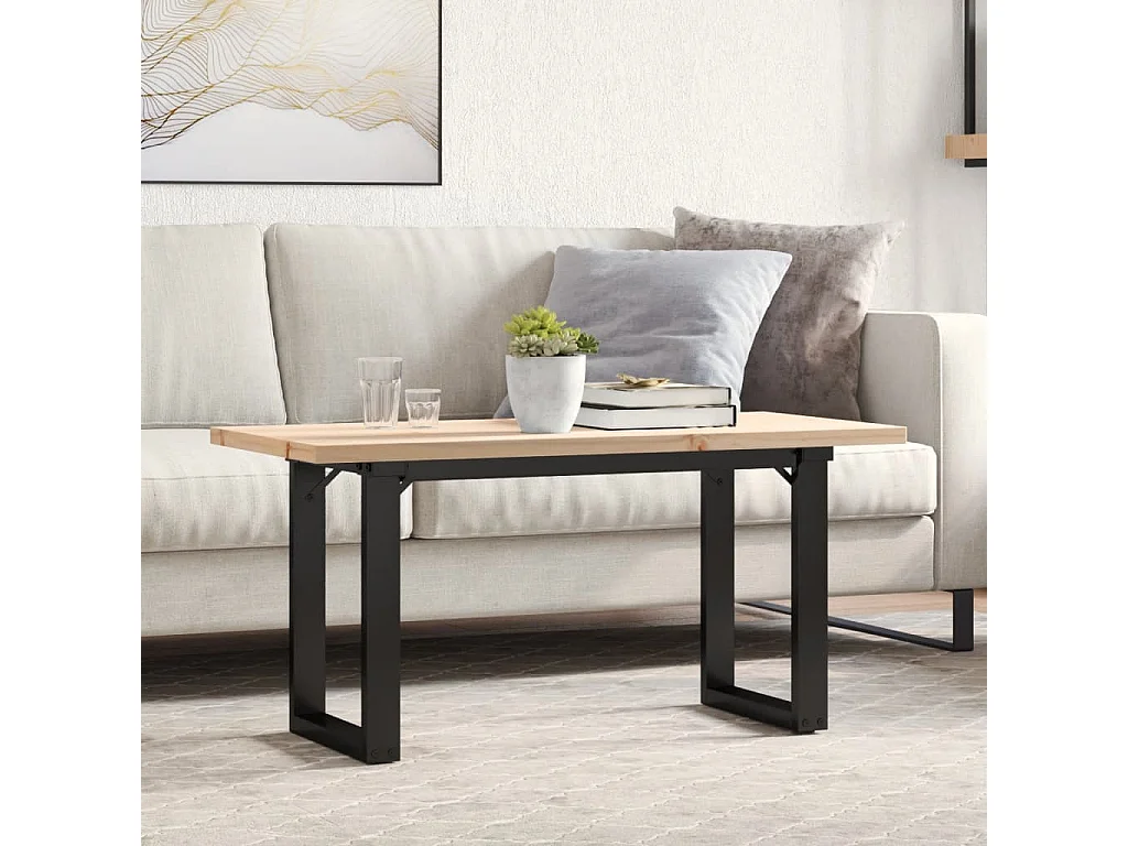 Mesa de centro marco O madera maciza pino y acero 90x40x45,5 cm