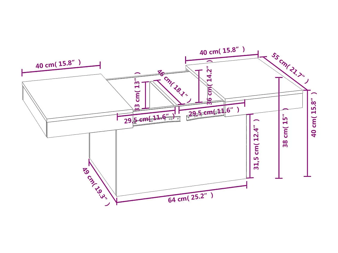 Salontafel 80x55x40 cm bewerkt hout wit