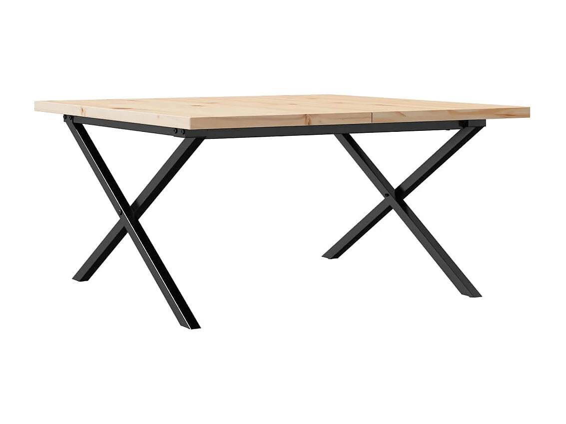 Table basse cadre en X 90x90x45,5cm bois de pin massif et acier