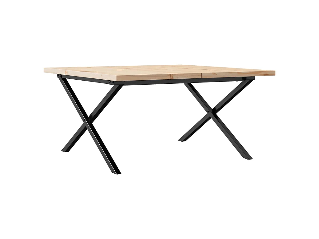 Mesa de centro marco X madera maciza pino y acero 90x90x45,5 cm