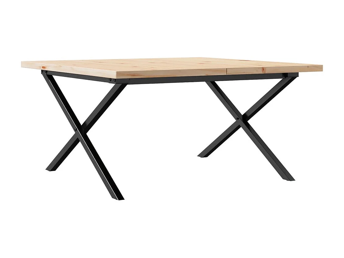 Mesa de centro marco X madera maciza pino y acero 90x90x45,5 cm