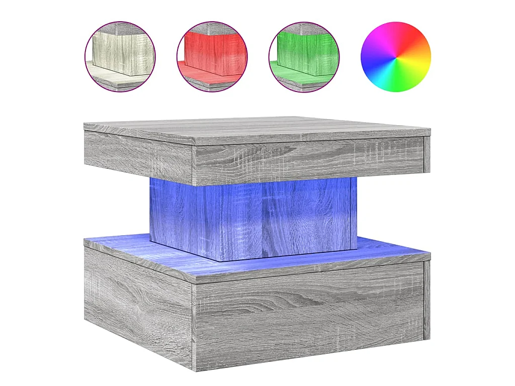 Salontafel met LED-verlichting 50x50x40 cm grijs sonoma eiken