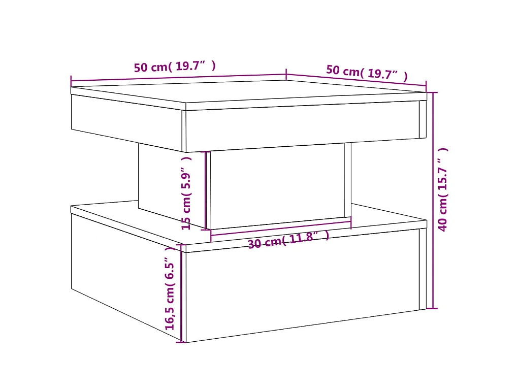Salontafel met LED-verlichting 50x50x40 cm grijs sonoma eiken
