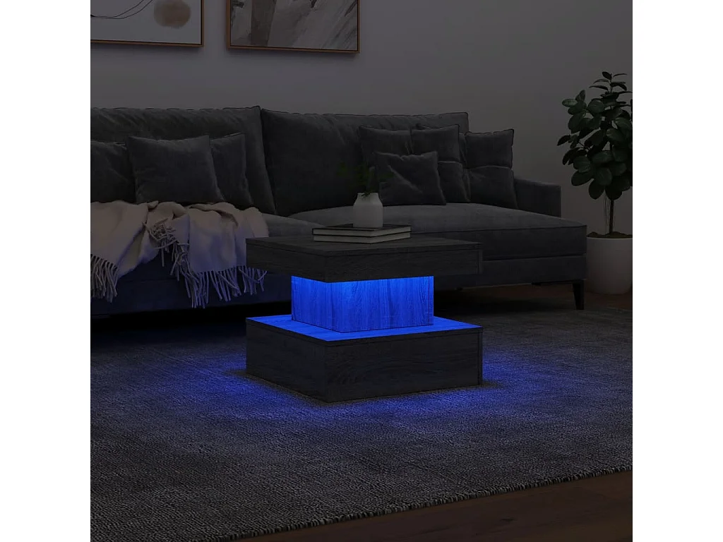 Salontafel met LED-verlichting 50x50x40 cm grijs sonoma eiken