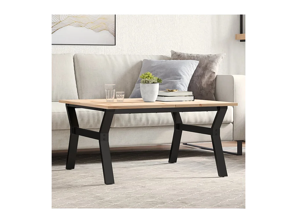 Table basse cadre en Y 90x90x45 cm bois de pin massif et acier