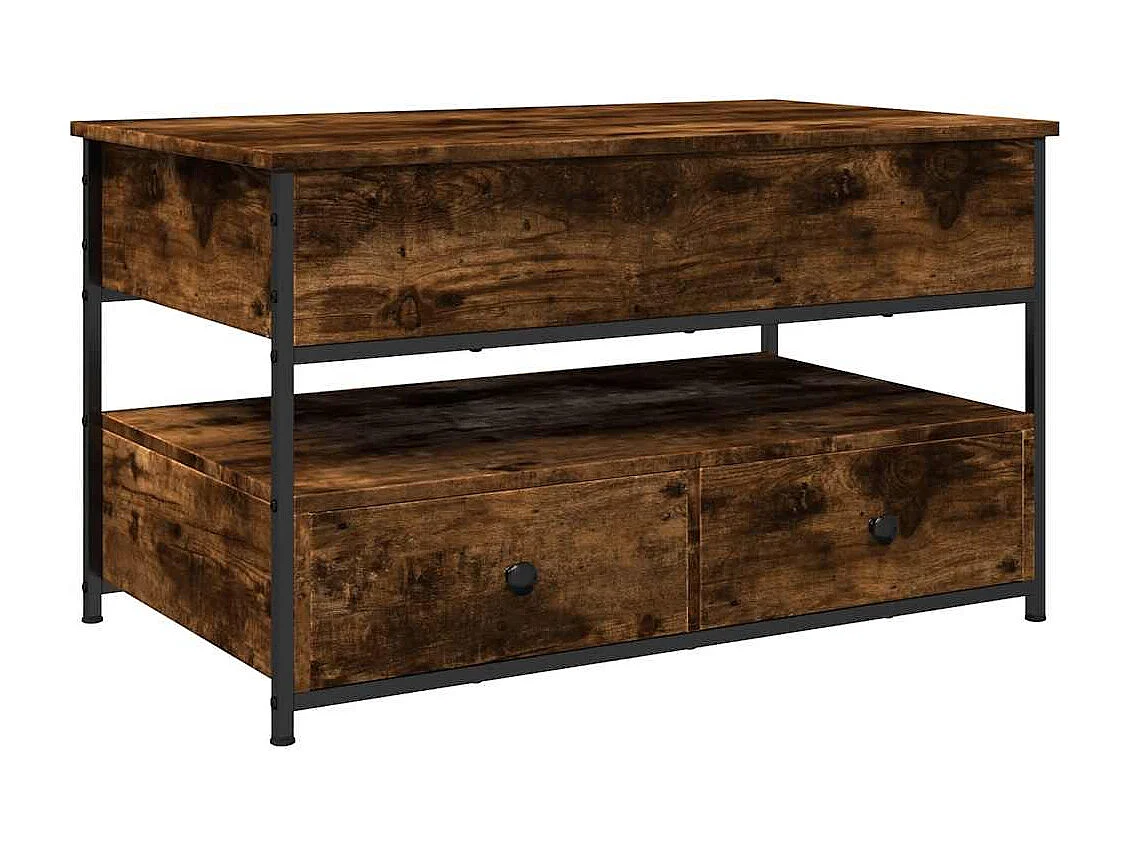 Table basse chêne fumé 85x50x50 cm bois d'ingénierie et métal