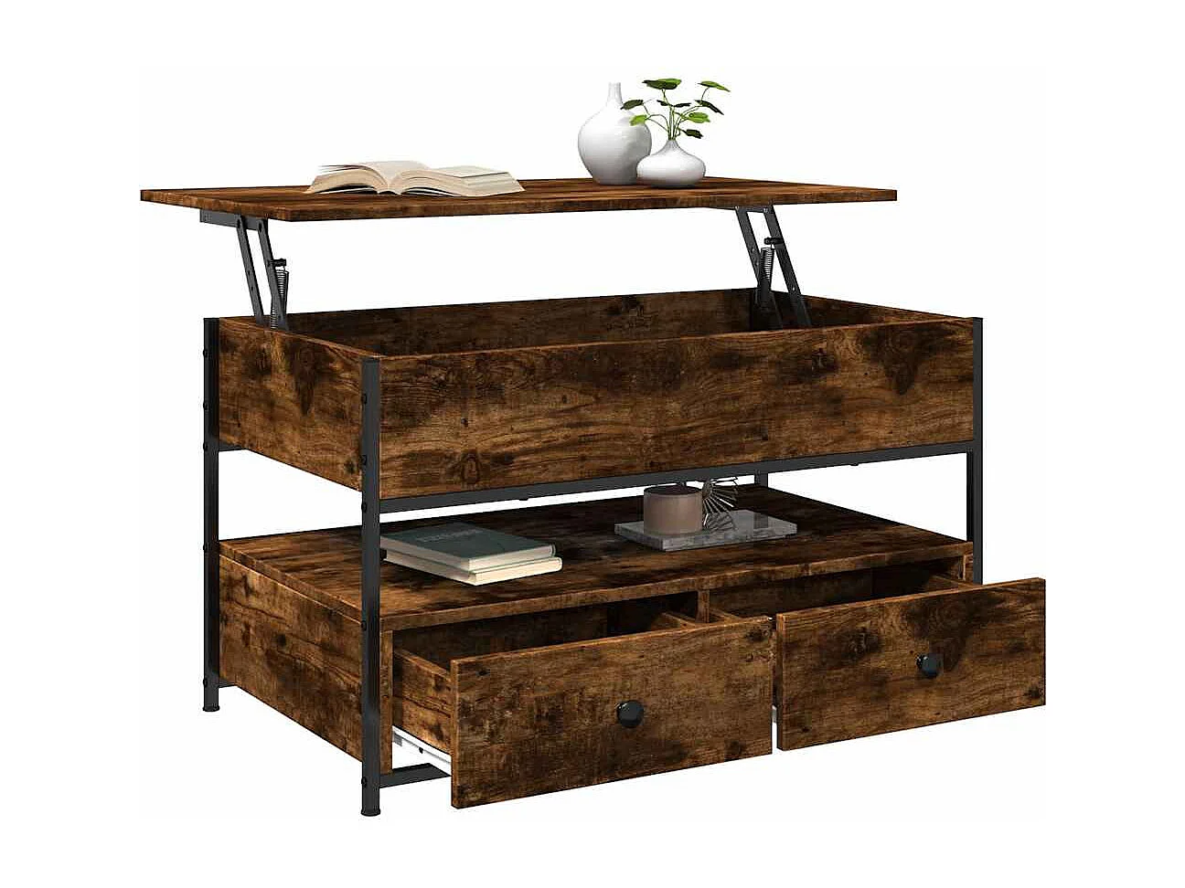 Table basse chêne fumé 85x50x50 cm bois d'ingénierie et métal