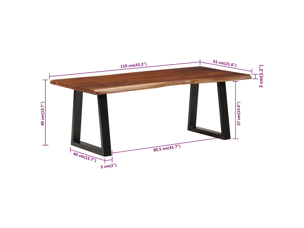 Couchtisch Honigbraun 110x55x40 cm Massivholz Akazie